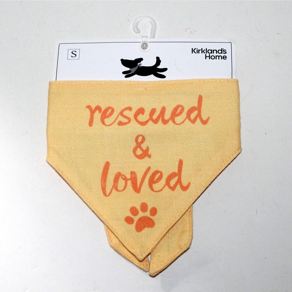 Kirkland Dog Bandana Rescued and Loved Small yellow orange scarf
